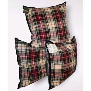Ralph Lauren 3 Tartan Plaid Black Velvet Trim 20" Feather Filled Throw Pillows